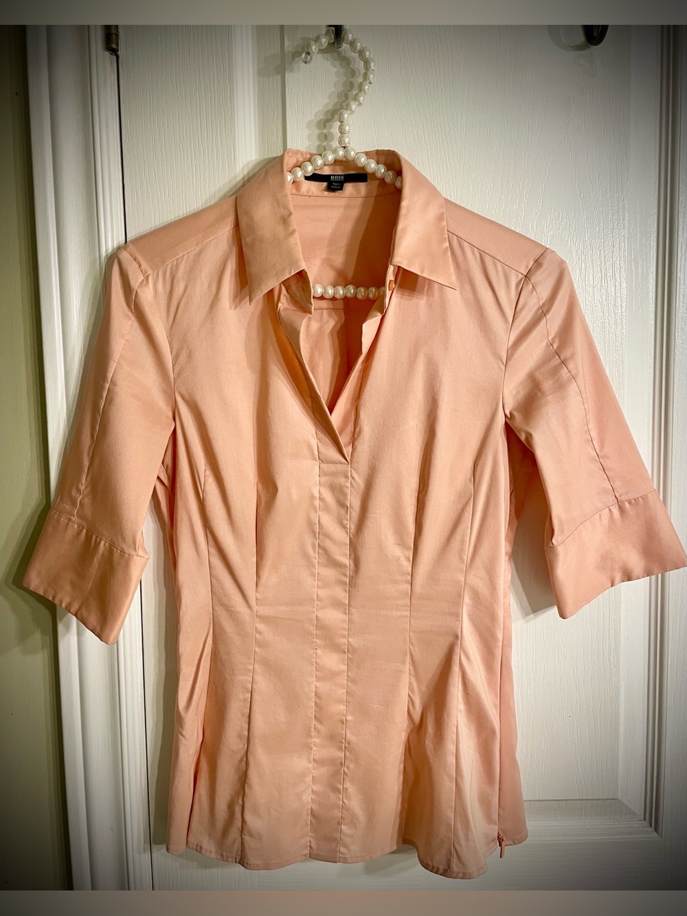 Hugo Boss Peach Short-Sleeve Collared Shirt